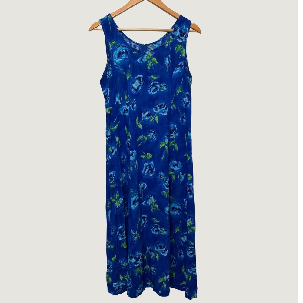 Vintage Sharade of California Maxi Dress 12P Blue Floral Lace Up Back Whimsygoth
